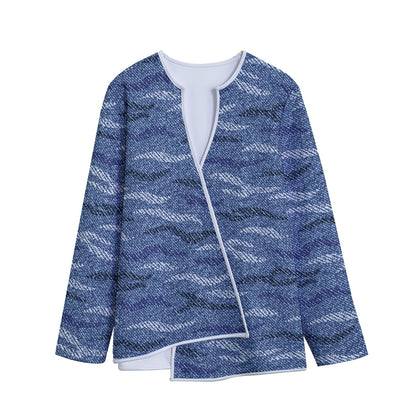 Camo Denim Jeans Pattern Print Long Sleeve Short Coat