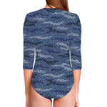 Camo Denim Jeans Pattern Print Long Sleeve Swimsuit