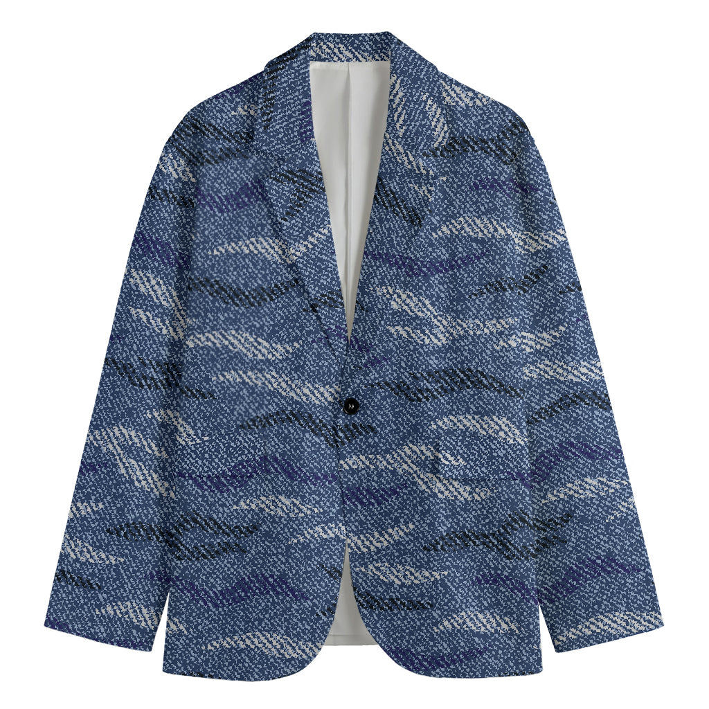 Camo Denim Jeans Pattern Print Men's Blazer