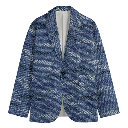 Camo Denim Jeans Pattern Print Men's Blazer