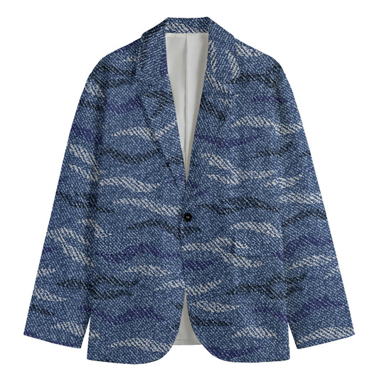 Camo Denim Jeans Pattern Print Men's Blazer