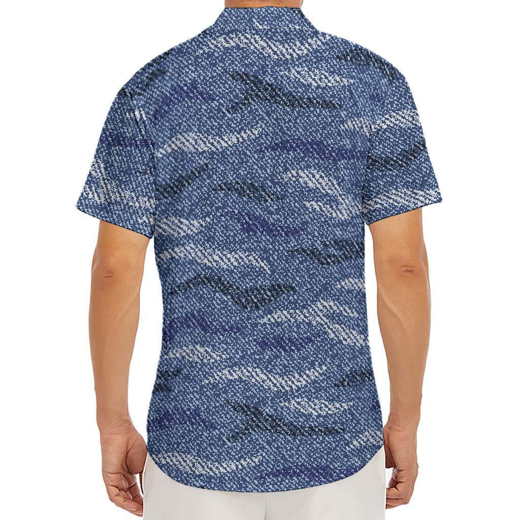 Camo Denim Jeans Pattern Print Men's Deep V-Neck Shirt