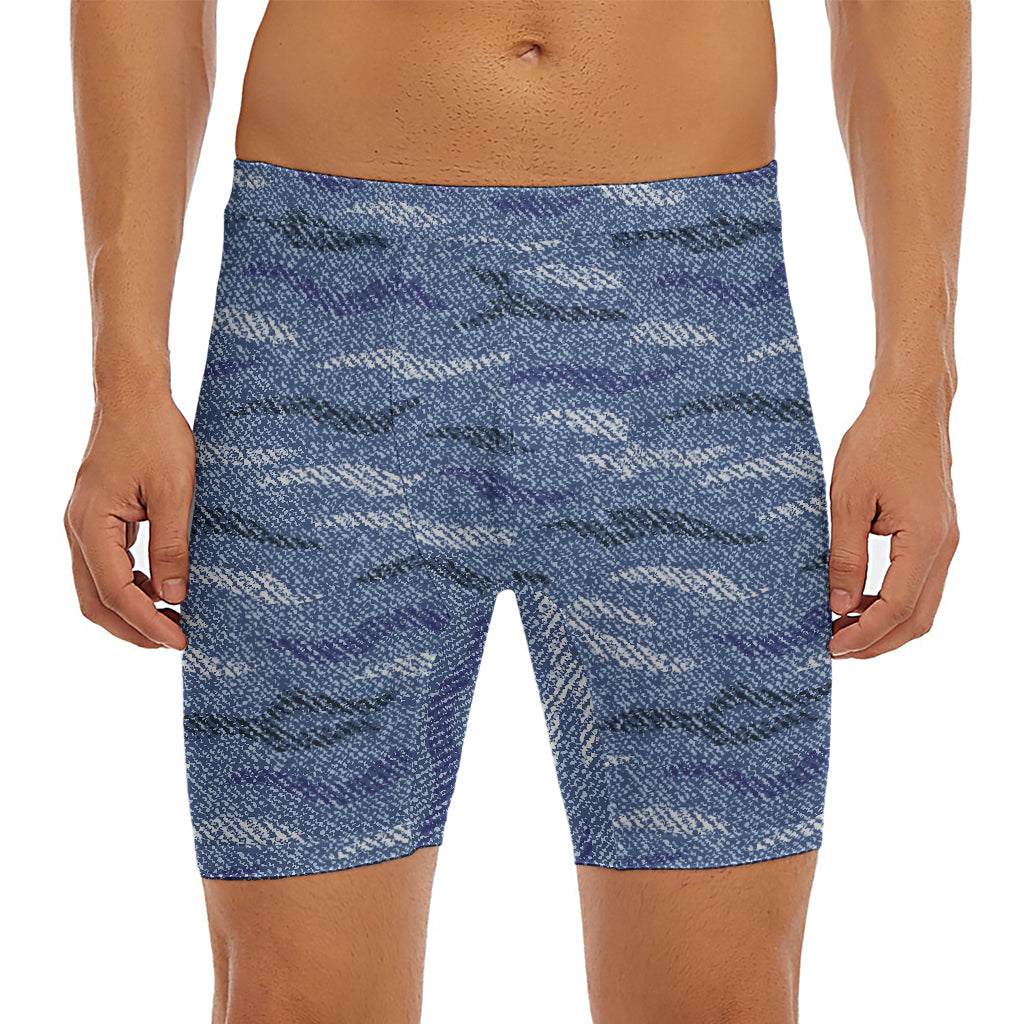 Camo Denim Jeans Pattern Print Men's Long Boxer Briefs