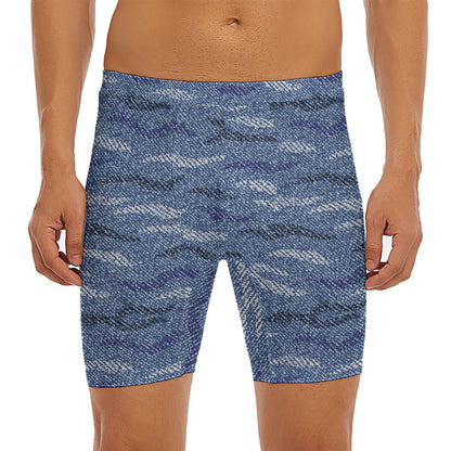 Camo Denim Jeans Pattern Print Men's Long Boxer Briefs