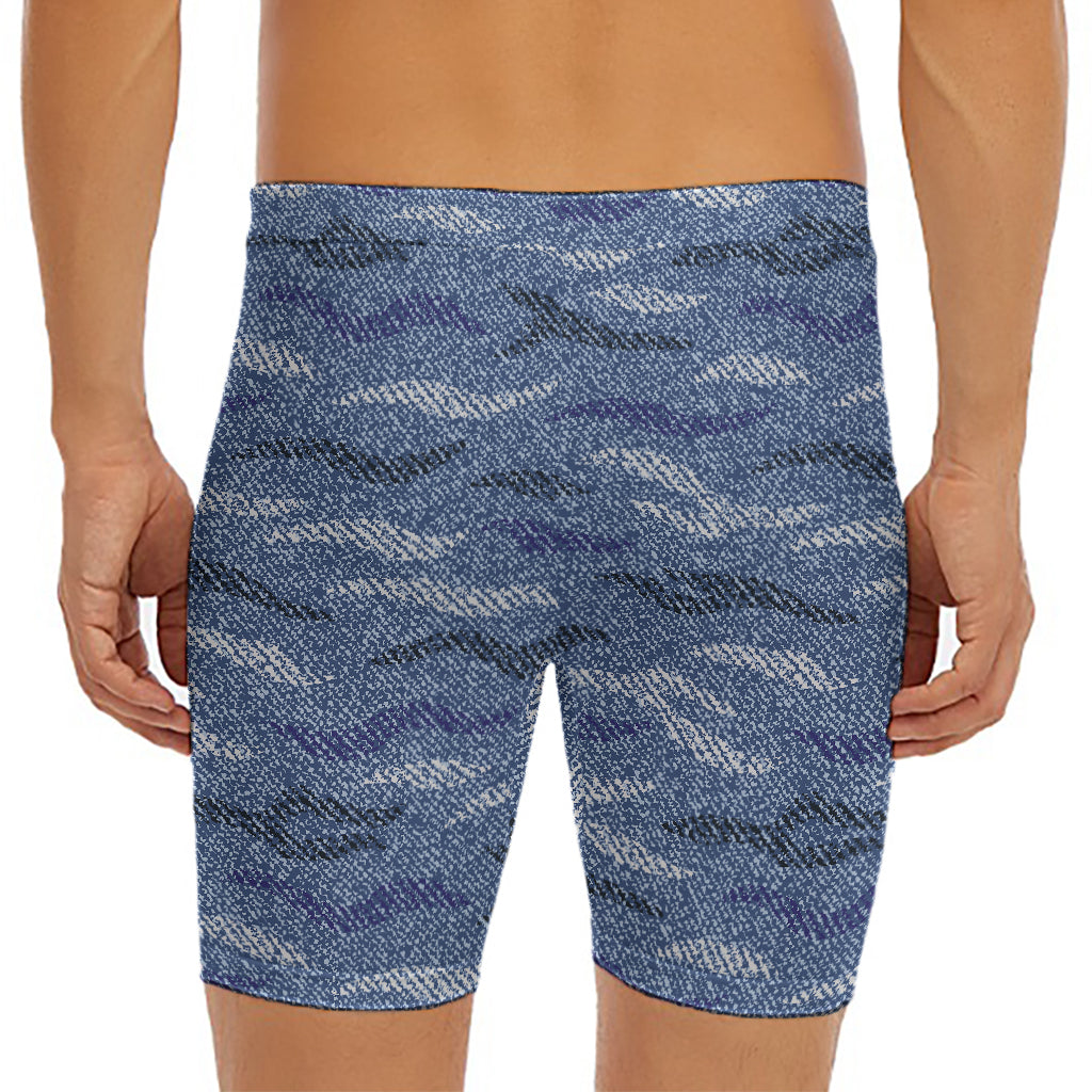 Camo Denim Jeans Pattern Print Men's Long Boxer Briefs