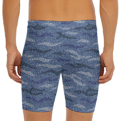 Camo Denim Jeans Pattern Print Men's Long Boxer Briefs
