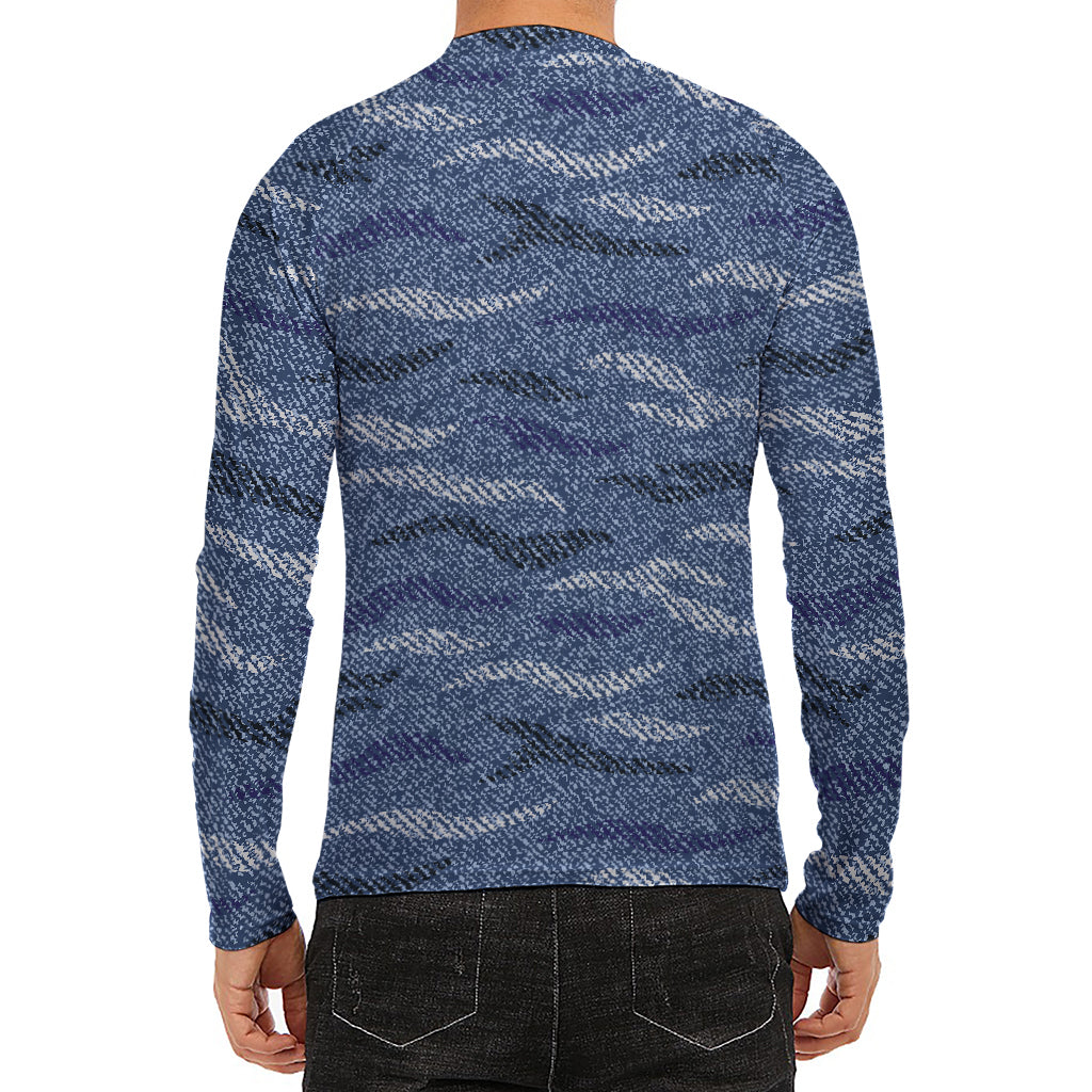 Camo Denim Jeans Pattern Print Men's Long Sleeve Rash Guard