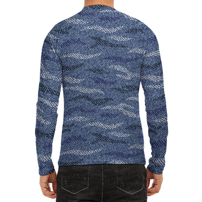 Camo Denim Jeans Pattern Print Men's Long Sleeve Rash Guard