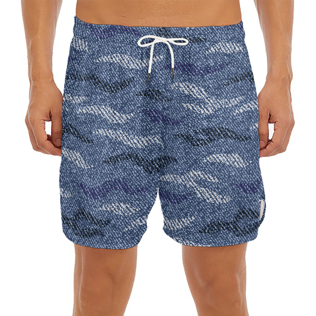 Camo Denim Jeans Pattern Print Men's Split Running Shorts