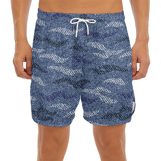Camo Denim Jeans Pattern Print Men's Split Running Shorts