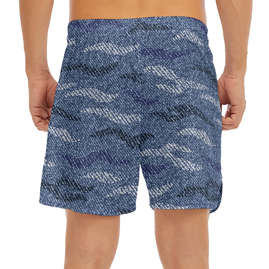 Camo Denim Jeans Pattern Print Men's Split Running Shorts