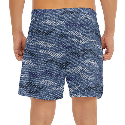 Camo Denim Jeans Pattern Print Men's Split Running Shorts