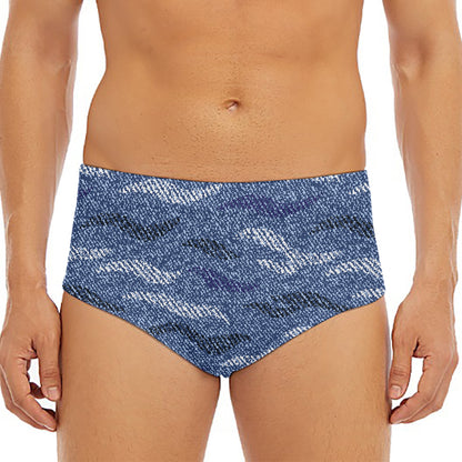 Camo Denim Jeans Pattern Print Men's Triangle Swim Briefs