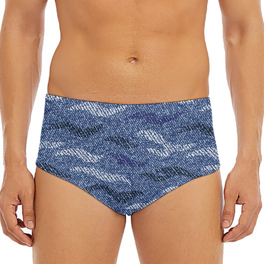 Camo Denim Jeans Pattern Print Men's Triangle Swim Briefs