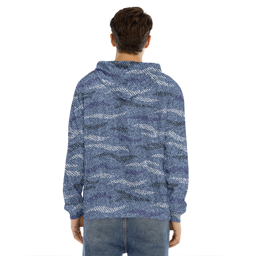 Camo Denim Jeans Pattern Print Men's Velvet Pullover Hoodie