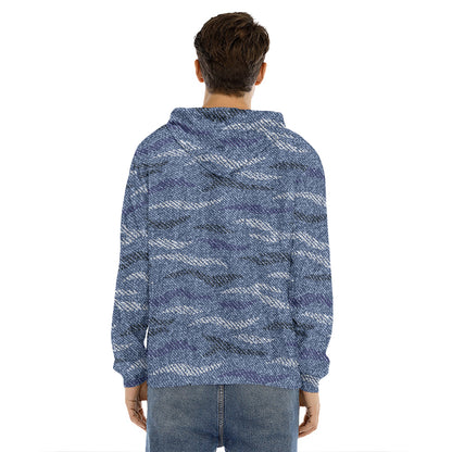 Camo Denim Jeans Pattern Print Men's Velvet Pullover Hoodie