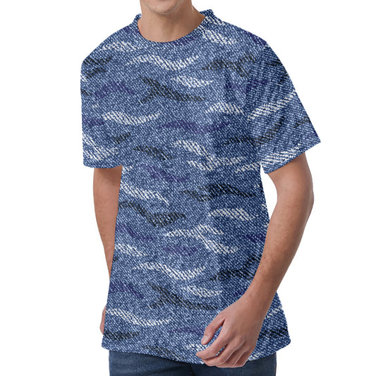 Camo Denim Jeans Pattern Print Men's Velvet T-Shirt