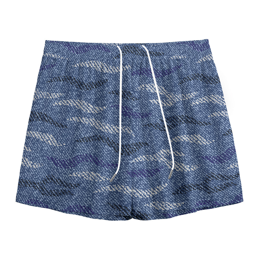 Camo Denim Jeans Pattern Print Mesh Shorts