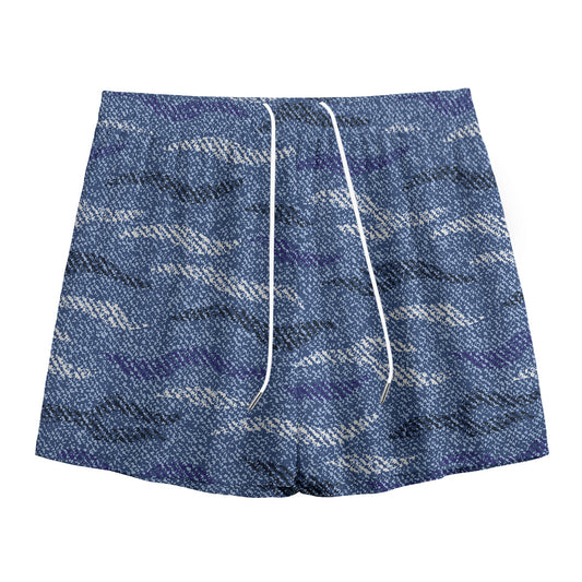 Camo Denim Jeans Pattern Print Mesh Shorts