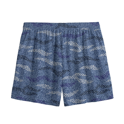 Camo Denim Jeans Pattern Print Mesh Shorts