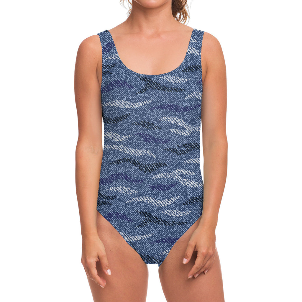 Camo Denim Jeans Pattern Print One Piece Swimsuit