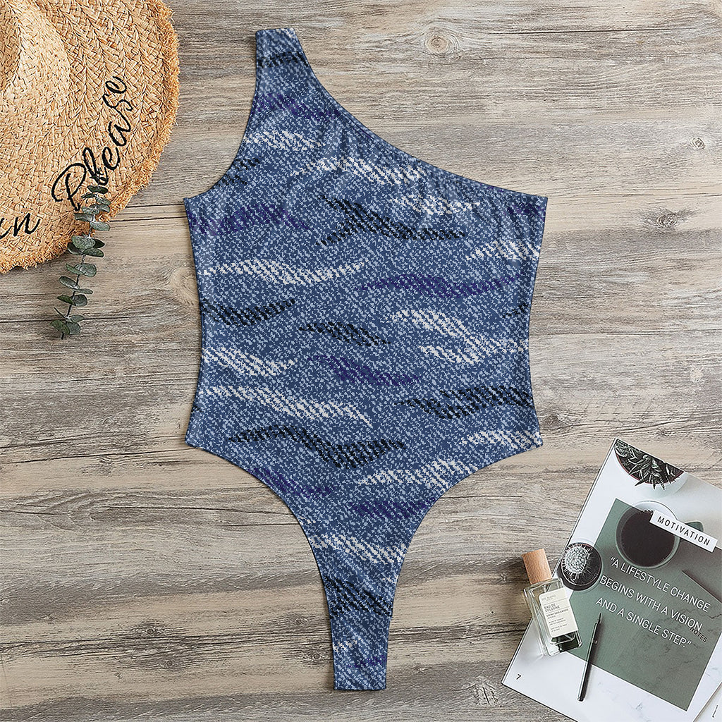 Camo Denim Jeans Pattern Print One Shoulder Bodysuit