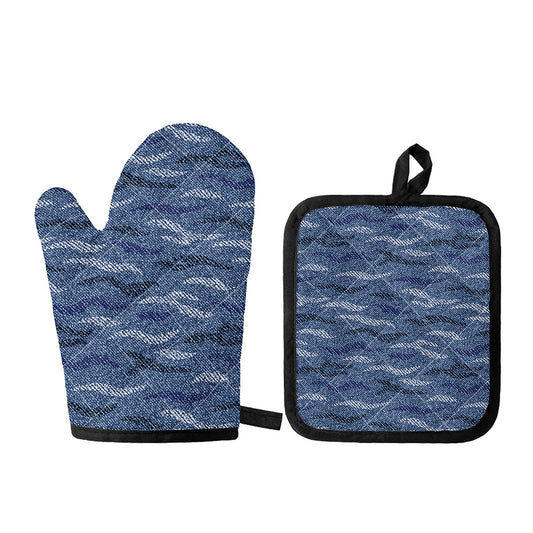 Camo Denim Jeans Pattern Print Oven Mitt And Pot Holder Set