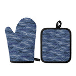 Camo Denim Jeans Pattern Print Oven Mitt And Pot Holder Set