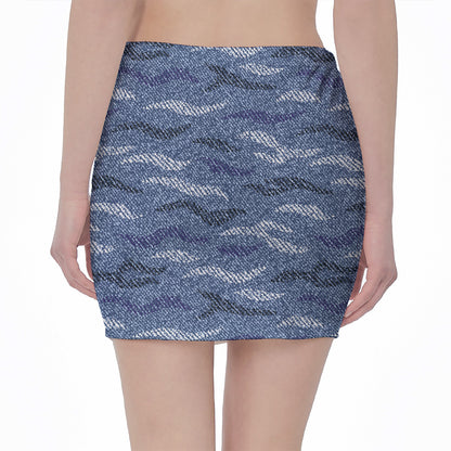 Camo Denim Jeans Pattern Print Pencil Mini Skirt