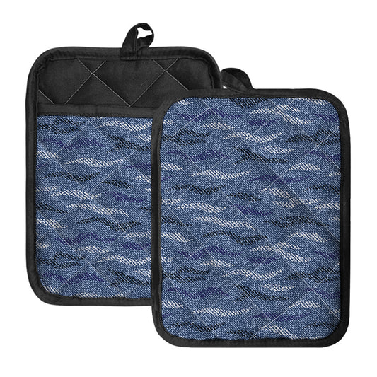 Camo Denim Jeans Pattern Print Pot Holders With Pocket