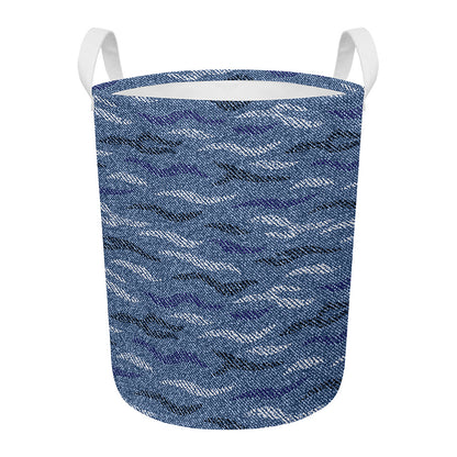 Camo Denim Jeans Pattern Print Round Laundry Basket