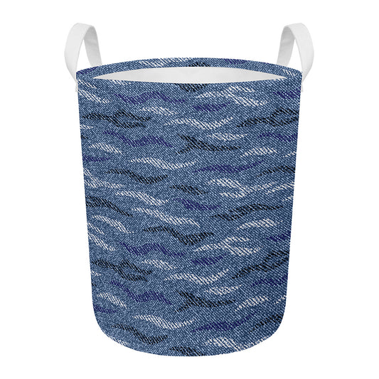 Camo Denim Jeans Pattern Print Round Laundry Basket