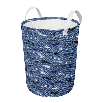 Camo Denim Jeans Pattern Print Round Laundry Basket