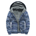 Camo Denim Jeans Pattern Print Sherpa Lined Zip Up Hoodie