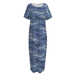 Camo Denim Jeans Pattern Print Short Sleeve Long Nightdress