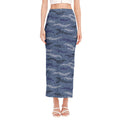 Camo Denim Jeans Pattern Print Side Slit Maxi Skirt