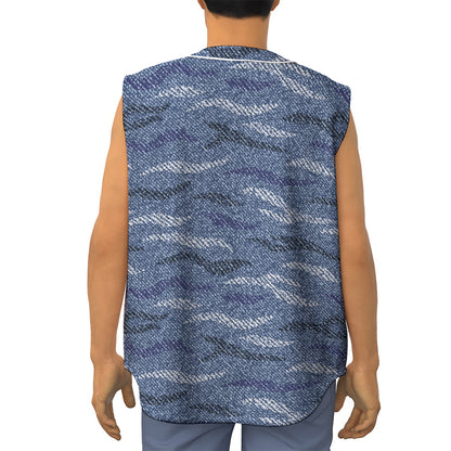 Camo Denim Jeans Pattern Print Sleeveless Baseball Jersey