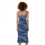 Camo Denim Jeans Pattern Print Slim Fit Midi Cami Dress