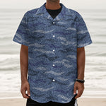 Camo Denim Jeans Pattern Print Textured Short Sleeve Shirt