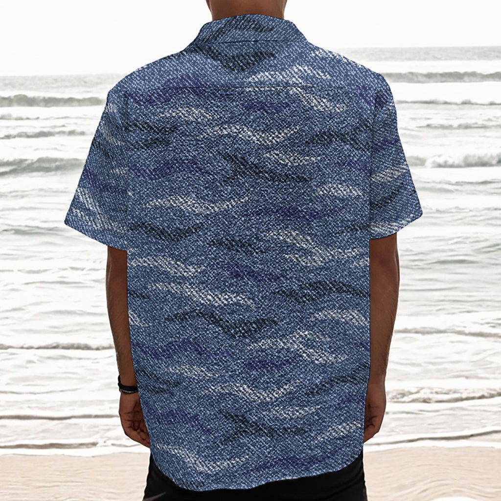 Camo Denim Jeans Pattern Print Textured Short Sleeve Shirt