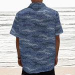 Camo Denim Jeans Pattern Print Textured Short Sleeve Shirt