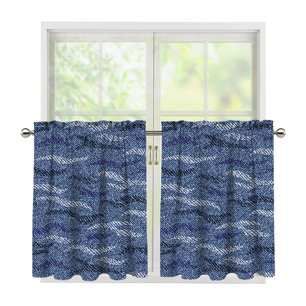 Camo Denim Jeans Pattern Print Tier Curtains
