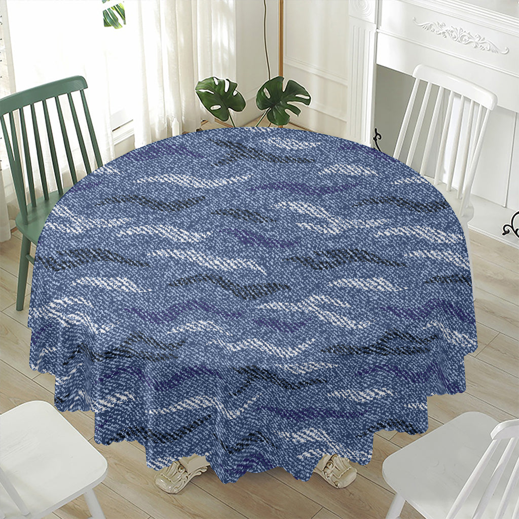 Camo Denim Jeans Pattern Print Waterproof Round Tablecloth
