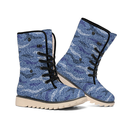 Camo Denim Jeans Pattern Print Winter Boots