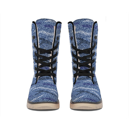 Camo Denim Jeans Pattern Print Winter Boots