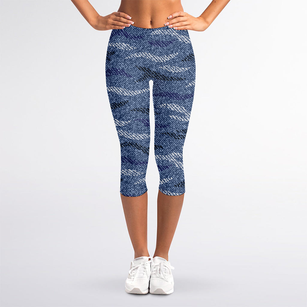 Camo Denim Jeans Pattern Print Women's Capri Leggings