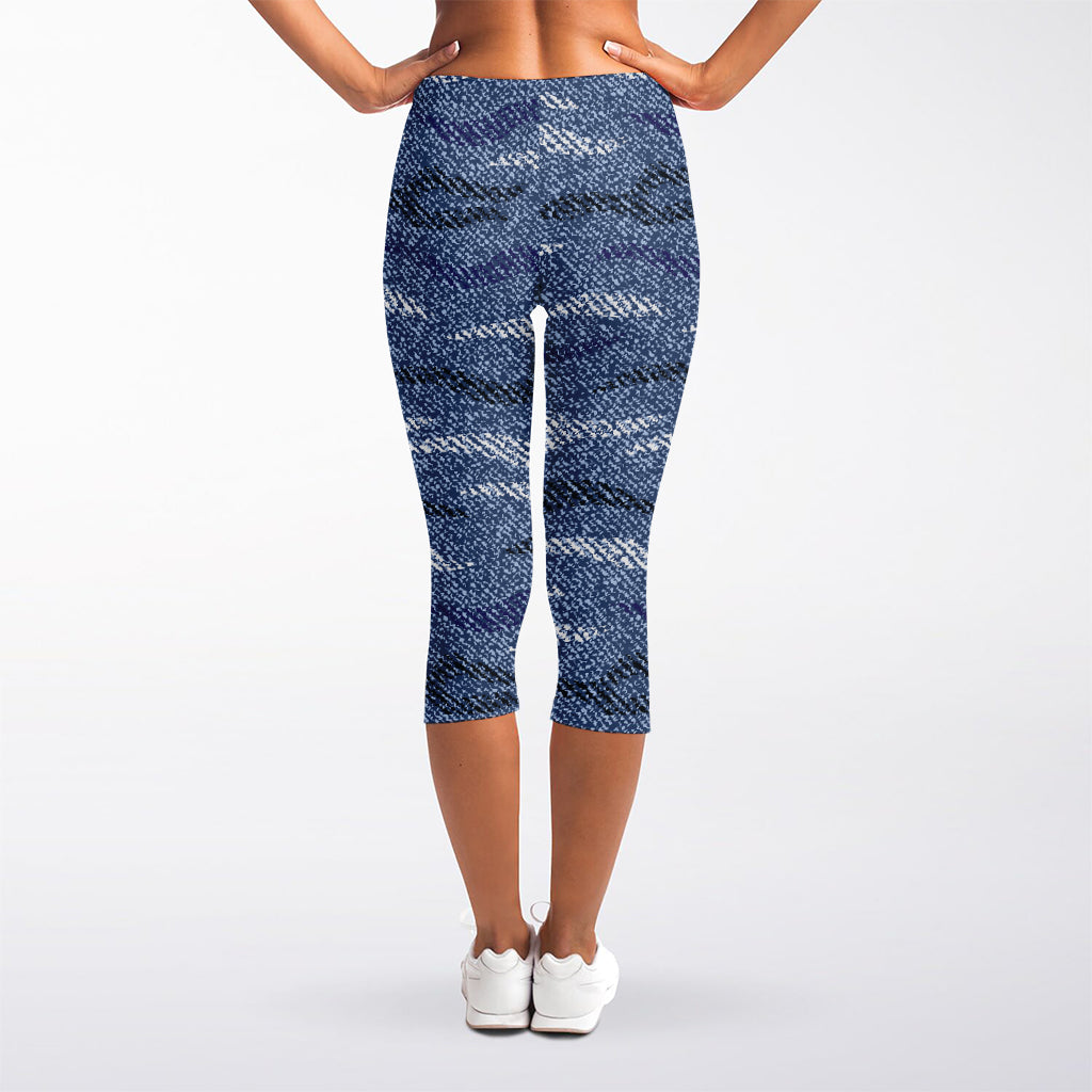 Camo Denim Jeans Pattern Print Women's Capri Leggings