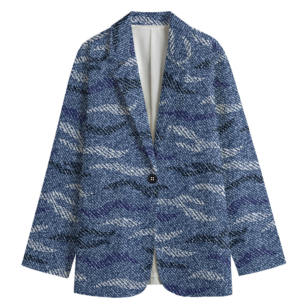 Camo Denim Jeans Pattern Print Women's Cotton Blazer