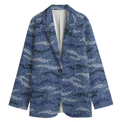 Camo Denim Jeans Pattern Print Women's Cotton Blazer