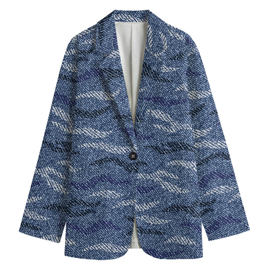 Camo Denim Jeans Pattern Print Women's Cotton Blazer